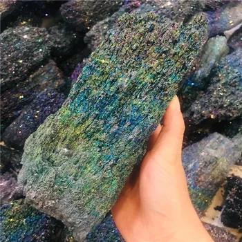 Meget store, Farverige Aura Malakit Mineral Malm Prøve Naturlig Kvarts Krystal Healing Sten Desktop Pynt Hjemmet Indretning