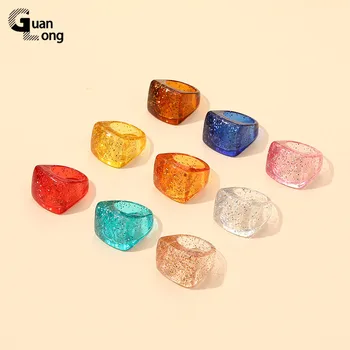 GuanLong 2021 Nye Smarte Candy Farver Transparent Akryl Harpiks Ringe Til Piger Geometriske Kvinders ringe Vintage Mode Ring 44333