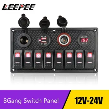 8 Bande Switch Panel 12V/24V Bil Marine RV Kredsløb LED-Breaker Multifunktions Digital Voltmeter Dual USB-Stikket til cigarettænderen