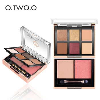 O. TO.O 2 I 1 Eyeshadow Palette 6 Farver + Blush Powder 2 Farve Blush Ansigt Kontur Skygge Makeup Paletter Professionel Kosmetik