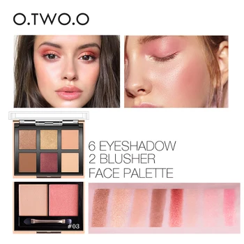 O. TO.O 2 I 1 Eyeshadow Palette 6 Farver + Blush Powder 2 Farve Blush Ansigt Kontur Skygge Makeup Paletter Professionel Kosmetik