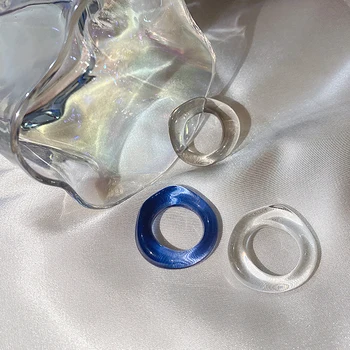 Ins Æstetiske Farverige Gennemsigtige Akryl Harpiks koreanske Geometriske Uregelmæssige Ringe til Kvinder, Trendy Smykker Kreative Vintage Ring 47291