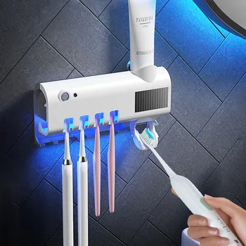 GURET Solenergi UV tandbørsteholder Væggen Tandbørste Sterilisator Automatisk Tandpasta Dispenser Squeezers Badeværelse Tilbehør 4747