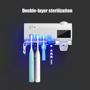 GURET Solenergi UV tandbørsteholder Væggen Tandbørste Sterilisator Automatisk Tandpasta Dispenser Squeezers Badeværelse Tilbehør
