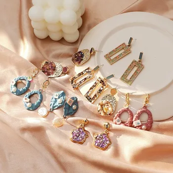 Koreanere Sten Dingle Øreringe Kvinder Geometriske Øreringe Metal Mode Smykker tilbehør 2020 Valentins Dag Pige Gave Guld