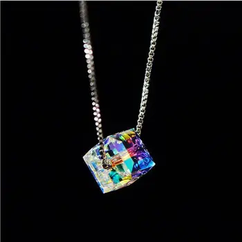 Farverige Aurora Square Crystal Halskæde Til Kvinder, Mode Smykker 48397