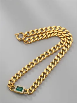Kshmir 2021 Mode Halskæde i Guld og Grønne Præmie Tyk Crystal Cubanske Kæde Enkle Smykker til Kvinder 48490
