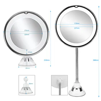 360 Graders Rotation 10X LED Makeup-Spejl Makeup-Spejl med Lys Badeværelse Spejle Grossissant Forstørrelsesglas makeup-Spejl 4905