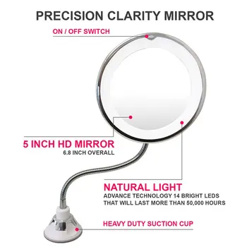 360 Graders Rotation 10X LED Makeup-Spejl Makeup-Spejl med Lys Badeværelse Spejle Grossissant Forstørrelsesglas makeup-Spejl