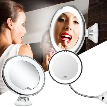 360 Graders Rotation 10X LED Makeup-Spejl Makeup-Spejl med Lys Badeværelse Spejle Grossissant Forstørrelsesglas makeup-Spejl