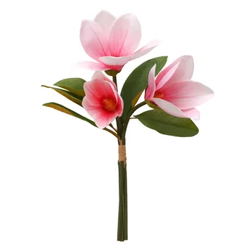 3 Hoveder Bundter Magnolia Kunstige Føler PU Blomster Hjem Tabel Tilbehør til Udsmykning Bryllup Bride Hånd Buket Falske Orchid