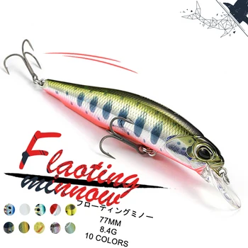 Nye 77mm 8,4 g Minnow Fiskeri Lokke Flydende Kunstig Agn 3D Øjne Woblere Bas Gedde Japansk Erhverv fiskegrej