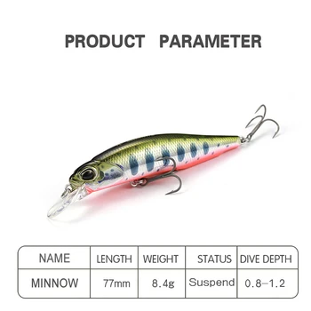 Nye 77mm 8,4 g Minnow Fiskeri Lokke Flydende Kunstig Agn 3D Øjne Woblere Bas Gedde Japansk Erhverv fiskegrej
