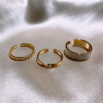 2021 Nye Ankomst Trendy Geometriske Retro Simple Tre-Stykke Ringe Til Kvinder Mode Guld Metal Fest Smykker Gaver 50195