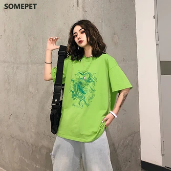 Kvinder t-shirts Harajuku koreanske kawaii jul Løs Top hip hop kpop kvindelige kort ærme t-Shirts dropshipping Bomuld punk tøj 50589