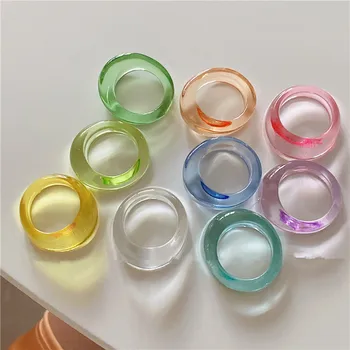 AOMU 2021 Nye Korea Mode Candy Farve Gennemsigtig Harpiks Ringe Uregelmæssig Oval-Pladsen Akryl Ringe Til Kvinder Smykker Gaver 50798