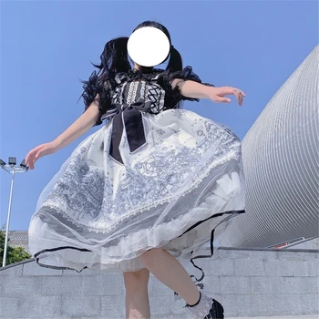 Japansk Stil 2021 Efteråret Kvinders Lolita Kjole med Høj Talje Slankende Kontrast Farve Pjusket Sød Gotiske Kjoler Kawaii Tøj 50809