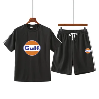 Mænd er sommeren varm salg Gulf print, rund hals korte ærmer + casual shorts sport kører passer mandlige MA02 5152