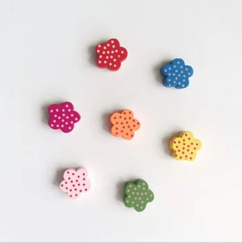 50stk Trykt Lille Blomst Farvede træperler Børn DIY Håndlavet Beaded Materiale Løse Perler Smykker Baby Legetøj Tilbehør