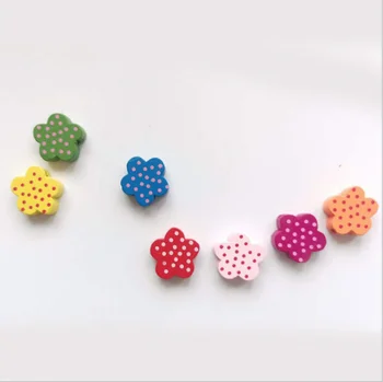 50stk Trykt Lille Blomst Farvede træperler Børn DIY Håndlavet Beaded Materiale Løse Perler Smykker Baby Legetøj Tilbehør