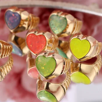 Geometriske Gennemsigtigt Hjerte Form Chunky Metal Ringe, Smykker Kvinder Golden Tyk, Skinnende Harpiks Kærlighed Hjerte Finger Ring Smykker