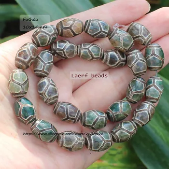 2stk ,Naturlige Agat ,10x14mm Grøn /Sort Gamle Tibet Dzi perler Til gør det selv Smykker at Gøre ! kan blandet engros !