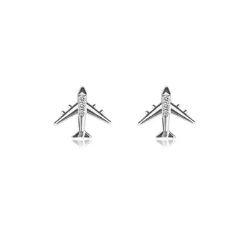 925 Sterling Sølv, Mini Flyvemaskine Øreringe Kvindelige Mode Kvinder Diamant-besat Øre Ben Nitter Temperament, Personlighed Smykker 5266