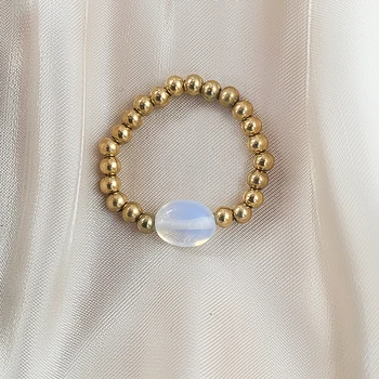 Guld Sølv Rustfrit Stål Ringe Oval natursten Ring for Kvinder Pink Krystal Opal Lapis Lazuli Adjusiable for Piger 52665