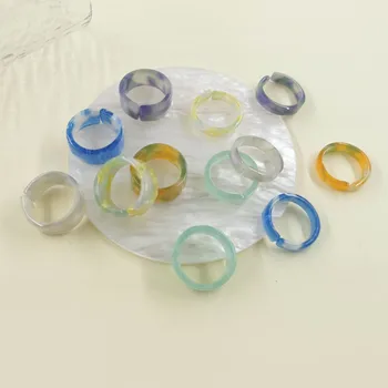 2021 Korea Mode Farverige Akryl Harpiks Tynd Tyk Runde Ringe Sæt til Kvinder, Piger Årgang Æstetiske Acetat Ring Smykker Gave 5412