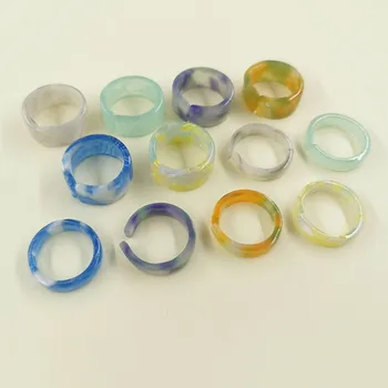 2021 Korea Mode Farverige Akryl Harpiks Tynd Tyk Runde Ringe Sæt til Kvinder, Piger Årgang Æstetiske Acetat Ring Smykker Gave