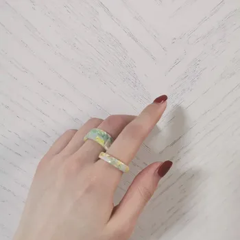 2021 Korea Mode Farverige Akryl Harpiks Tynd Tyk Runde Ringe Sæt til Kvinder, Piger Årgang Æstetiske Acetat Ring Smykker Gave