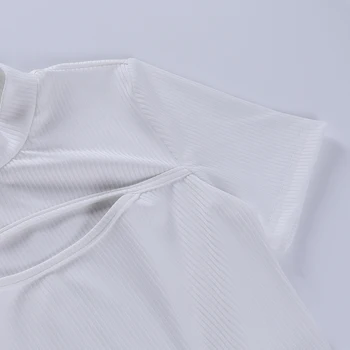 InstaHot Hule Ud kortærmet T-Shirt til Sommeren Kvinder 2021 Cropped Top Casual Slim Cut Out Solid Strik Tee Toppe Streetwear t-shirt 54333