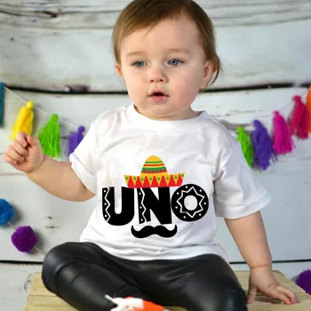 Mexicansk Taco Fiesta tema dreng Sombrero UNO Første 1 Et år gammel, 1st Birthday party Shirt dekoration gave til stede Foto rekvisitter 5482