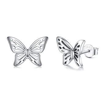 SILVERHOO 925 Sterling Sølv Gennembrudt Butterfly Stud Øreringe Til Pige Sølv Øreringe Jubilæum Fine Smykker Gave Ny