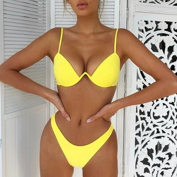 Drop Shipping Sexet Push Up Unpadded Brazilian Bikini Sæt Kvinder 4 Farver Bandage Bikini Sæt Badedragt e Badetøj Badning 54902