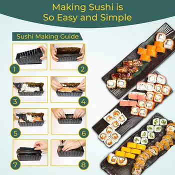 10 Stykker / Sæt DIY Sushi Gør Kit Rulle Sushi Kaffefaciliteter Ris Roll Skimmel DIY Sushi Sæt Nemt at Lave Sushi Rulle Rulle Cutter