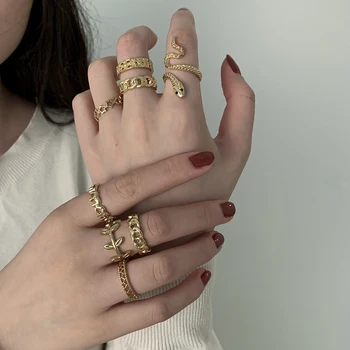 Hip Hop Vintage Guld Farve Ring For Kvinder Slange Geometriske Finger Personlighed Fælles Sæt Ring Boho Part Kvindelige Bryllup Smykker 5573
