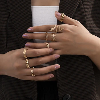 Hip Hop Vintage Guld Farve Ring For Kvinder Slange Geometriske Finger Personlighed Fælles Sæt Ring Boho Part Kvindelige Bryllup Smykker