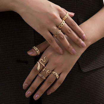 Hip Hop Vintage Guld Farve Ring For Kvinder Slange Geometriske Finger Personlighed Fælles Sæt Ring Boho Part Kvindelige Bryllup Smykker