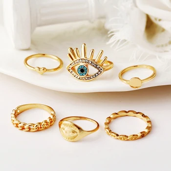FENGLI Vintage Guld Eye Kno Ringe til Kvinder Hjertet Geometriske Finger Ring Set Boho Party-Punk Smykker Gave til Pige 5670