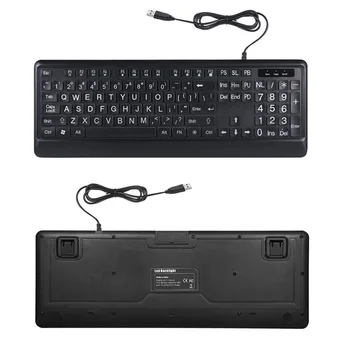 Tastatur-USB-Interface Stort Print Baggrundsbelyst Kabelbaseret Tastatur Baggrundslys Design Store bogstaver Store bogstaver Fed Nem At Læse Og Skrive