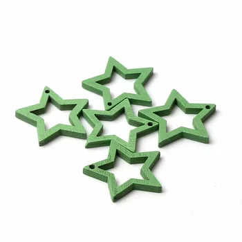 DIY Wood Chip Farve Vedhæng Stjerne Form Hjemmelavet Kreative Smykker Halskæde Armbånd Ornament Tilbehør Engros 30 / STK