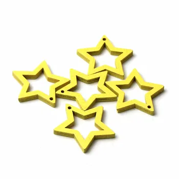 DIY Wood Chip Farve Vedhæng Stjerne Form Hjemmelavet Kreative Smykker Halskæde Armbånd Ornament Tilbehør Engros 30 / STK