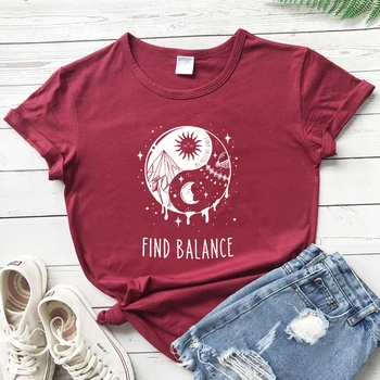 Finde Balance mellem Yin Yang T-shirt Æstetiske Kvinder Grunge Gotiske Top t-Shirt Mystiske Sun Moon Dag Nat Karakter Tshirt 575