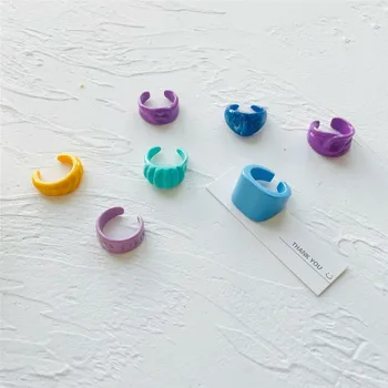 Nye Farverige Krystal Finger Ringe Gennemsigtig Akryl Harpiks Geometriske Pladsen Runde Ringe Sæt til Kvinder Girl Smykker Rejse Gaver