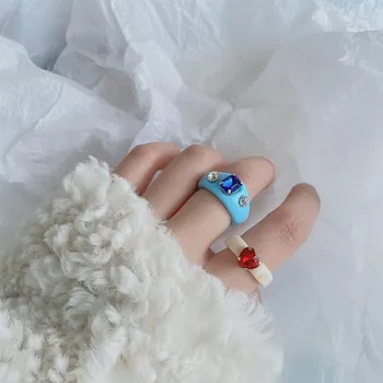 Nye Farverige Krystal Finger Ringe Gennemsigtig Akryl Harpiks Geometriske Pladsen Runde Ringe Sæt til Kvinder Girl Smykker Rejse Gaver