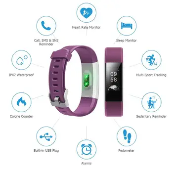 115Plus Smart Ur til Mænd Kvinders Hjerte Rate Monitor Blodtryk Fitness Tracker Smartwatch sportsur til iOS android
