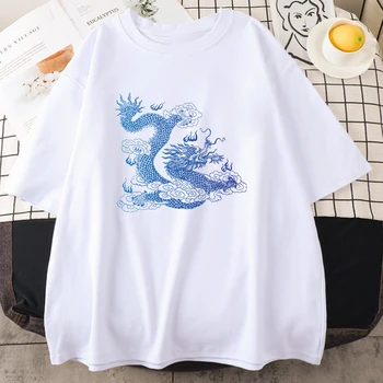 Lucky Sky Dragon Totem Trykt Kvinder T-Shirt Hip Hop Mærke Toppe Kreativitet Oversize Tshirt Sommeren Åndbar Dame T-Shirts 58294