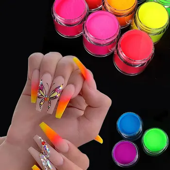 Drop Shipping 5g Akryl Pulver Neon Pigment Crystal Krudt Til Neglelak Nail Art Dekorationer Professionelle Negle Tilbehør