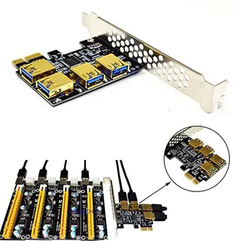 New Golden PCIE PCI-E Riser-Kort 1 til 4 USB 3.0-Multiplikator Hub PCI Express 1X til 16X Adapter Til Bitcoin ETH Minedrift Miner 58858